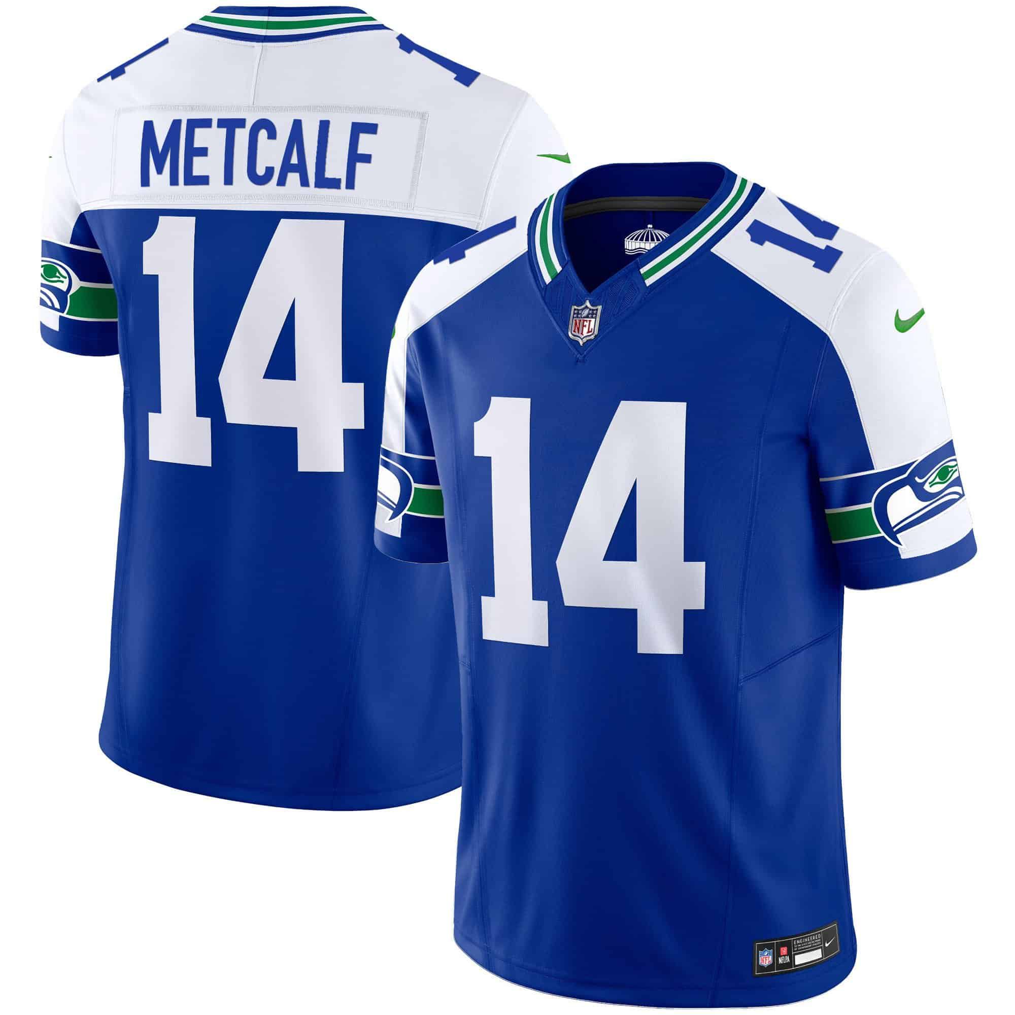 Men Seattle Seahawks 14 Metcalf Blue 2024 Nike Throwback Vapor Limited NFL Jersey